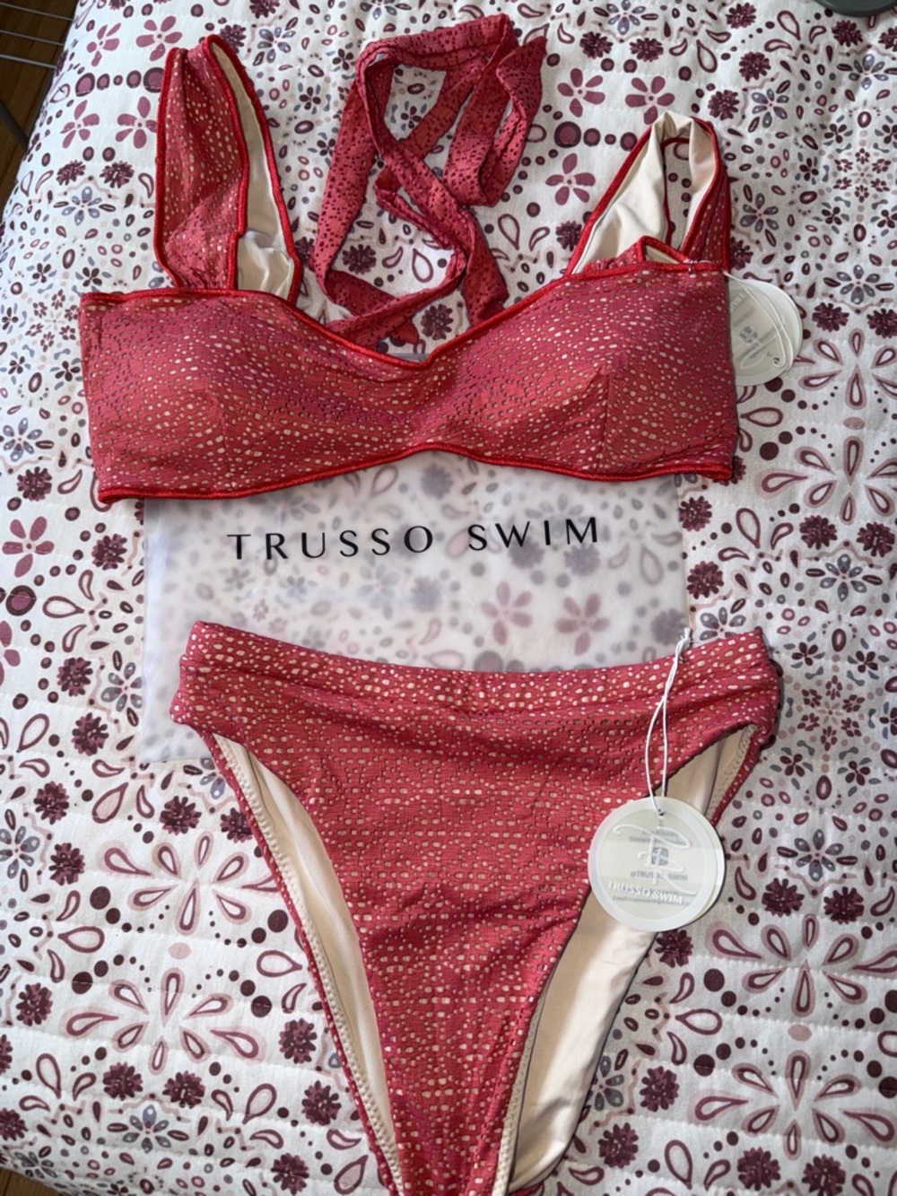 Women's Rose Red Textured Bikini Set Brand New Never Worn